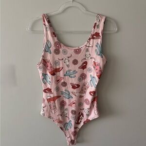 Girls' Pink Western Print One-Piece Bodysuit - Cute Cactus & Boots